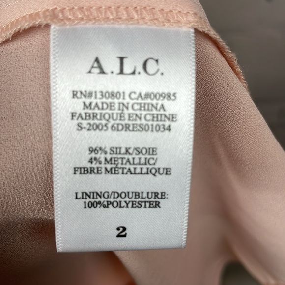 A.L.C. Kaia Metallic Sleeveless Smocked Silk Blush Dress size 2 - Picture 7 of 7